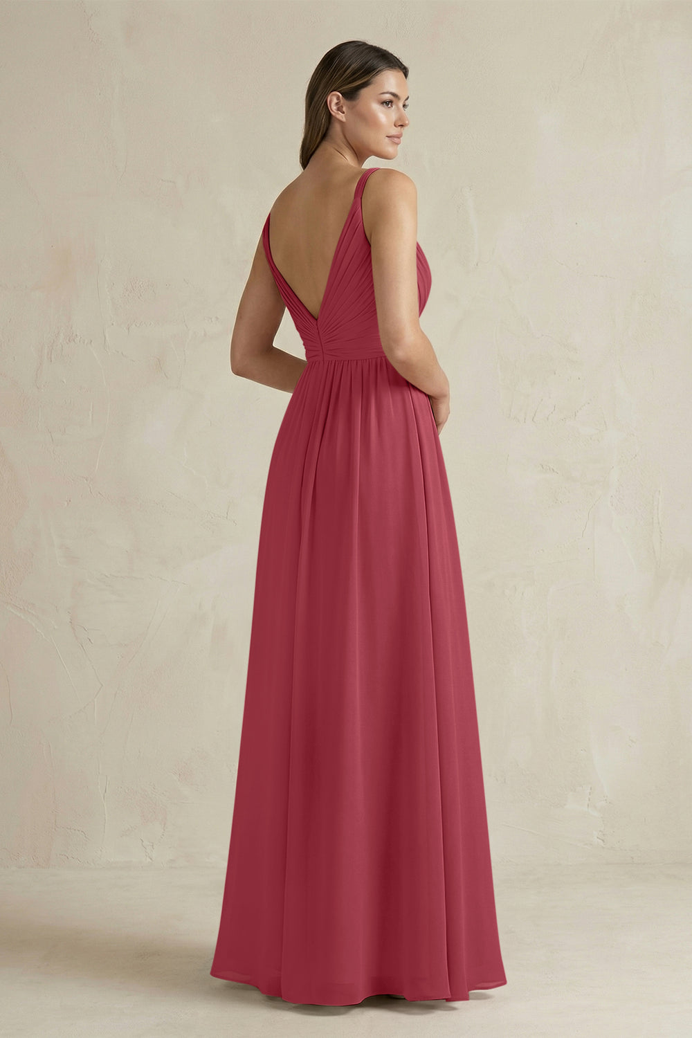 V-Neck Pleated A-Line Chiffon Bridesmaid Dress in Merlot