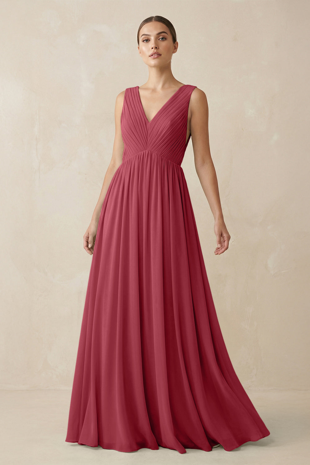 V-Neck Pleated A-Line Chiffon Bridesmaid Dress in Merlot