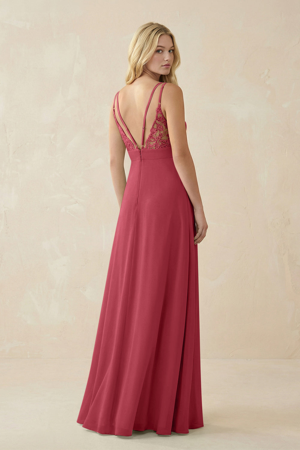 V-Neck Ruched Chiffon Bridesmaid Dress with Slit in Merlot
