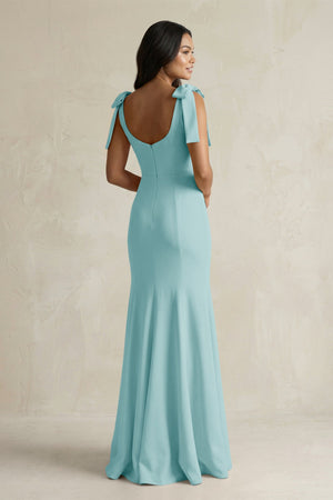 Square Neck Mermaid Bridesmaid Dress With Bow in Bleached Aqua - KISS BRIDAL Bridesmaid Dresses