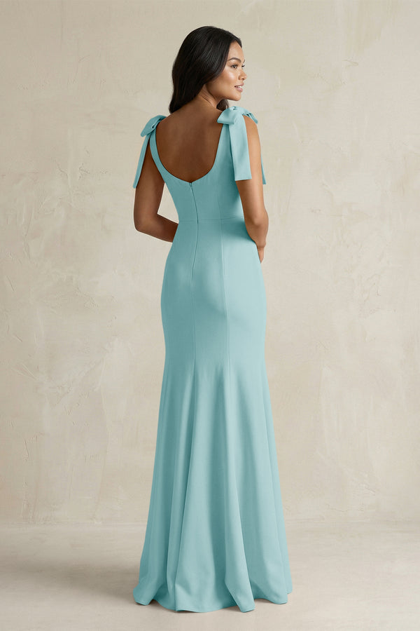 Square Neck Mermaid Bridesmaid Dress With Bow in Bleached Aqua - KISS BRIDAL Bridesmaid Dresses