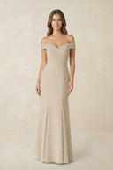 Off - the Shoulder Mermaid Chiffon Bridesmaid Dress in Champagne - SHE IS ME Bridesmaid Dresses