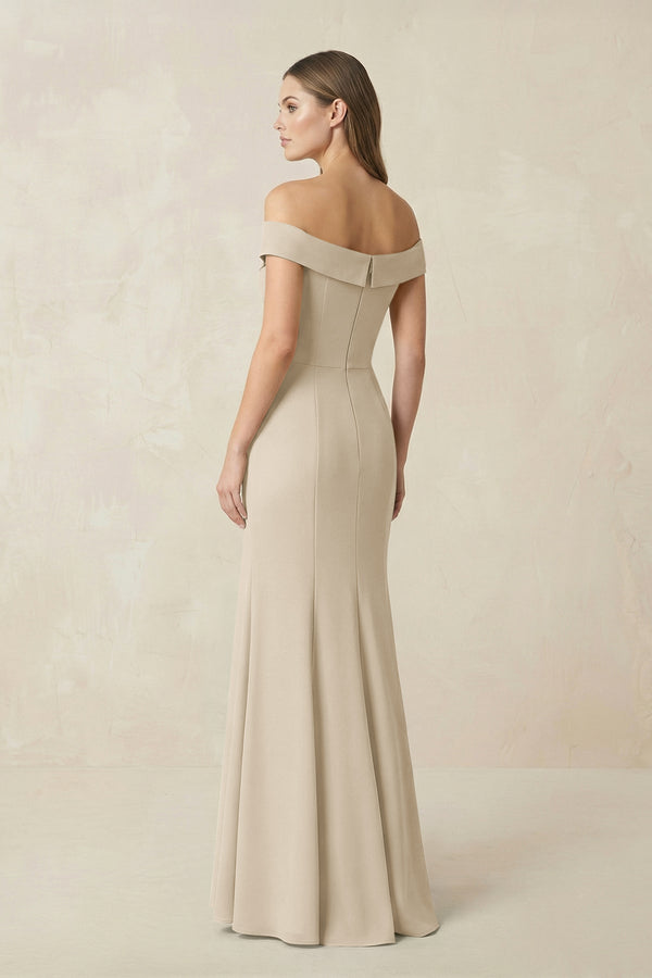 Off - the Shoulder Mermaid Chiffon Bridesmaid Dress in Champagne - SHE IS ME Bridesmaid Dresses