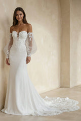 Mermaid Chiffon Tulle Wedding Dress with Appliques in White - KISS BRIDAL Wedding Dresses