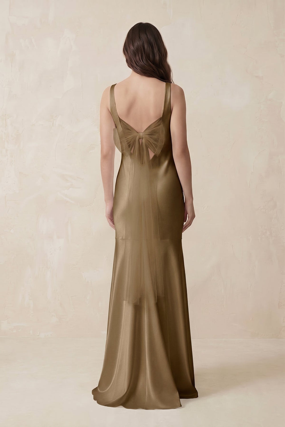Mermaid Scoop Neck Satin Bridesmaid Dress with Bow in Apple Cinnamon - KISS BRIDAL Bridesmaid Dresses
