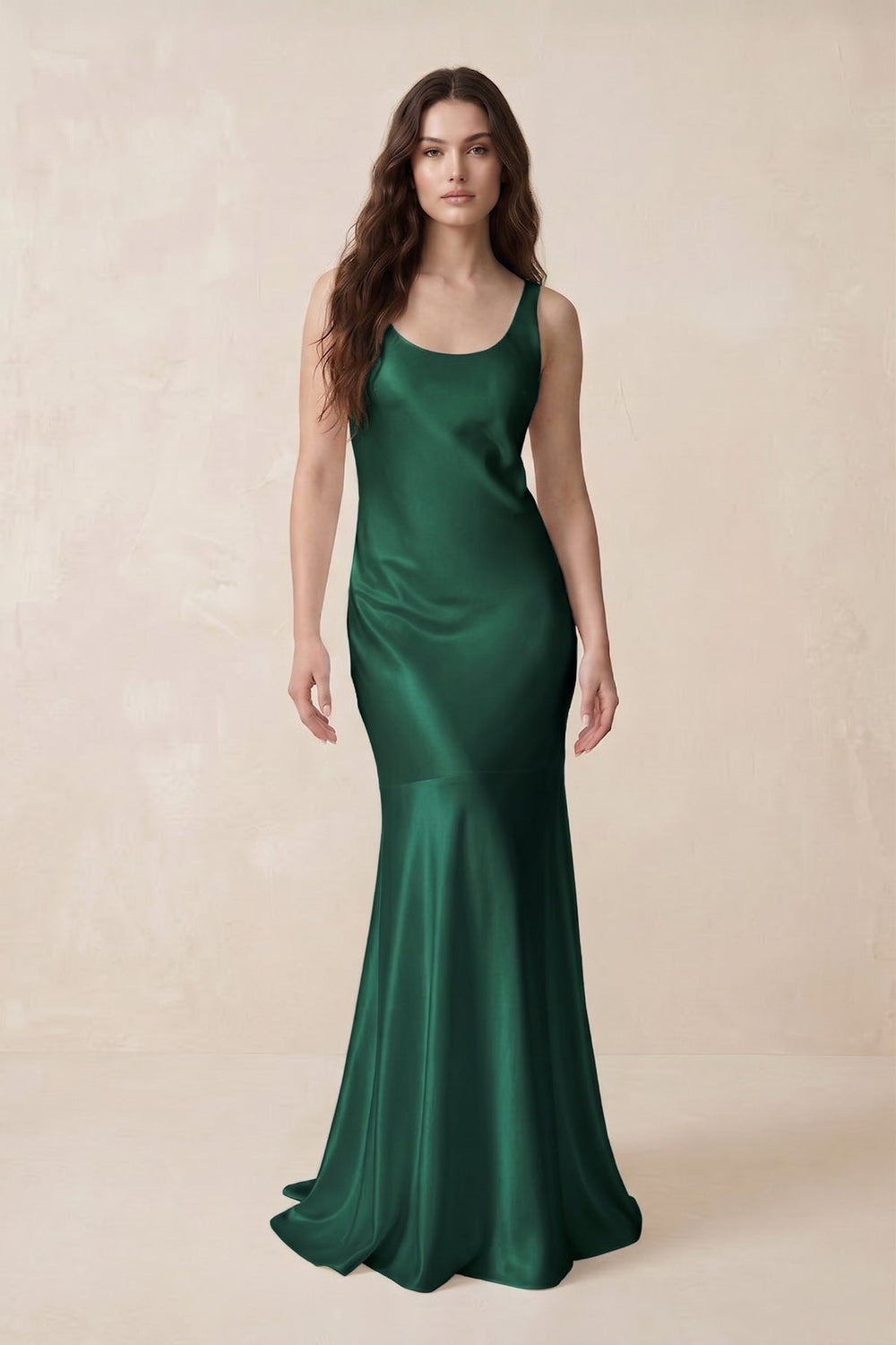 Mermaid Scoop Neck Satin Bridesmaid Dress with Bow in Dark Green - KISS BRIDAL Bridesmaid Dresses