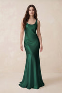 Mermaid Scoop Neck Satin Bridesmaid Dress with Bow in Dark Green - KISS BRIDAL Bridesmaid Dresses