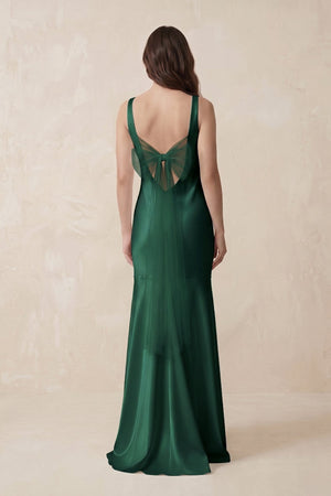 Mermaid Scoop Neck Satin Bridesmaid Dress with Bow in Dark Green - KISS BRIDAL Bridesmaid Dresses
