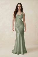 Mermaid Scoop Neck Satin Bridesmaid Dress with Bow in Dove Gray - KISS BRIDAL Bridesmaid Dresses