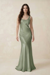 Mermaid Scoop Neck Satin Bridesmaid Dress with Bow in Dove Gray - KISS BRIDAL Bridesmaid Dresses