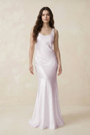 Mermaid Scoop Neck Satin Bridesmaid Dress with Bow in Dusk - SHE IS ME Bridesmaid Dresses