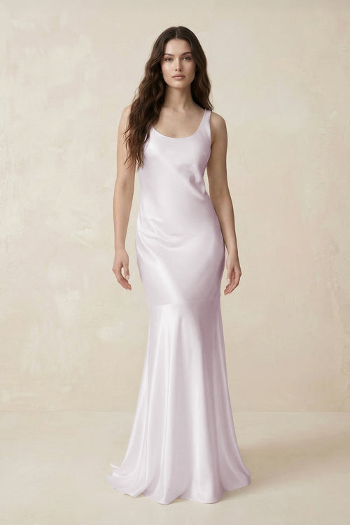 Mermaid Scoop Neck Satin Bridesmaid Dress with Bow in Dusk - SHE IS ME Bridesmaid Dresses