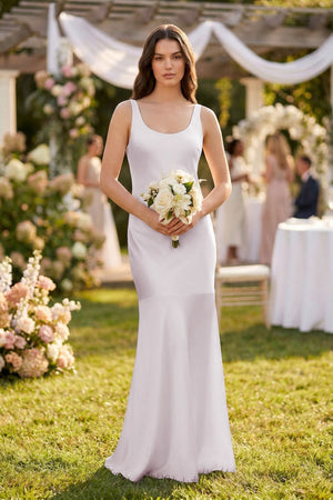Mermaid Scoop Neck Satin Bridesmaid Dress with Bow in Dusk - SHE IS ME Bridesmaid Dresses