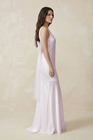 Mermaid Scoop Neck Satin Bridesmaid Dress with Bow in Dusk - SHE IS ME Bridesmaid Dresses