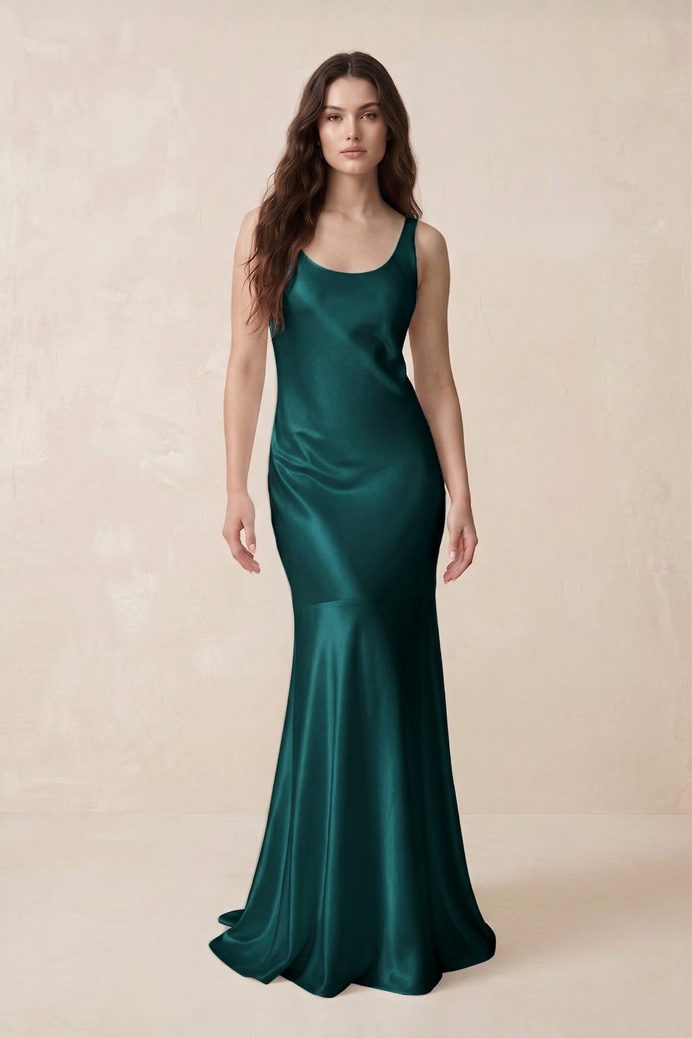 Mermaid Scoop Neck Satin Bridesmaid Dress with Bow in Emerald - KISS BRIDAL Bridesmaid Dresses