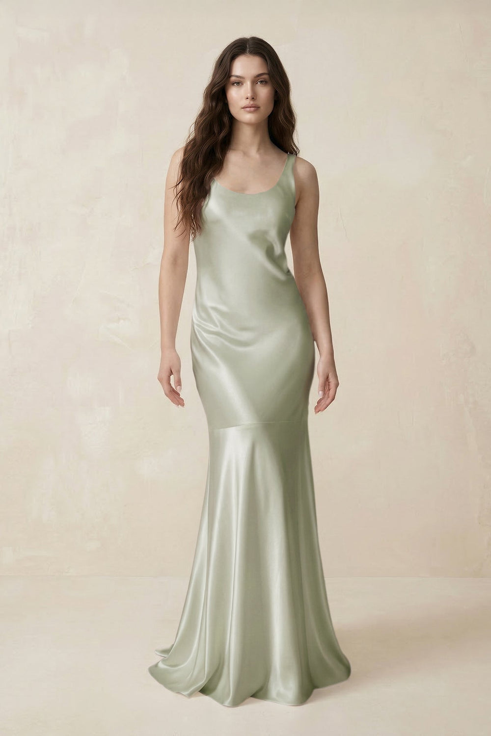 Mermaid Scoop Neck Satin Bridesmaid Dress with Bow in Frost - KISS BRIDAL Bridesmaid Dresses