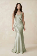 Mermaid Scoop Neck Satin Bridesmaid Dress with Bow in Frost - KISS BRIDAL Bridesmaid Dresses