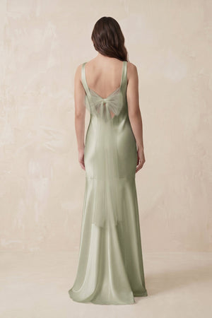 Mermaid Scoop Neck Satin Bridesmaid Dress with Bow in Frost - KISS BRIDAL Bridesmaid Dresses
