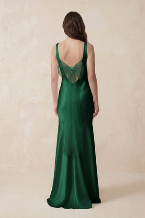 Mermaid Scoop Neck Satin Bridesmaid Dress with Bow in Green - KISS BRIDAL Bridesmaid Dresses