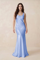 Mermaid Scoop Neck Satin Bridesmaid Dress with Bow in Ice - KISS BRIDAL Bridesmaid Dresses