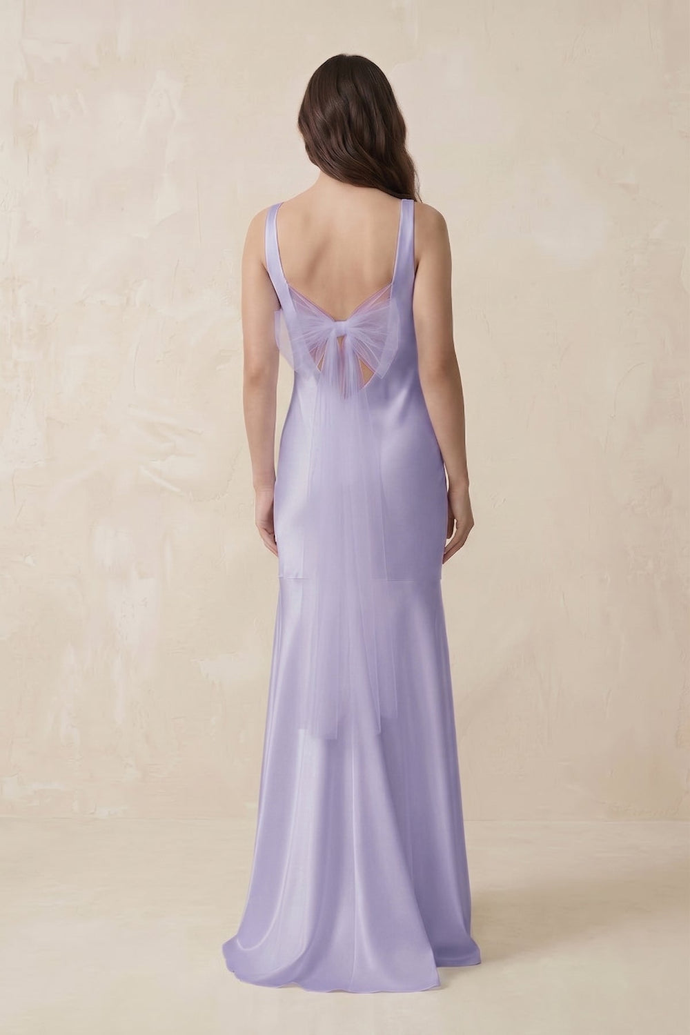 Mermaid Scoop Neck Satin Bridesmaid Dress with Bow in Lavender - KISS BRIDAL Bridesmaid Dresses
