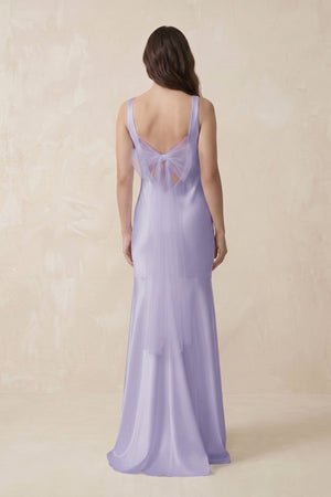 Mermaid Scoop Neck Satin Bridesmaid Dress with Bow in Lavender - KISS BRIDAL Bridesmaid Dresses