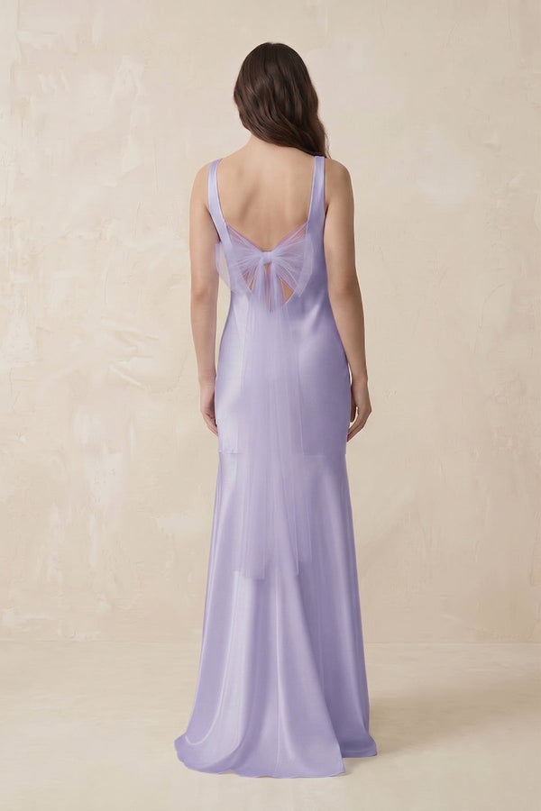 Mermaid Scoop Neck Satin Bridesmaid Dress with Bow in Lavender - KISS BRIDAL Bridesmaid Dresses