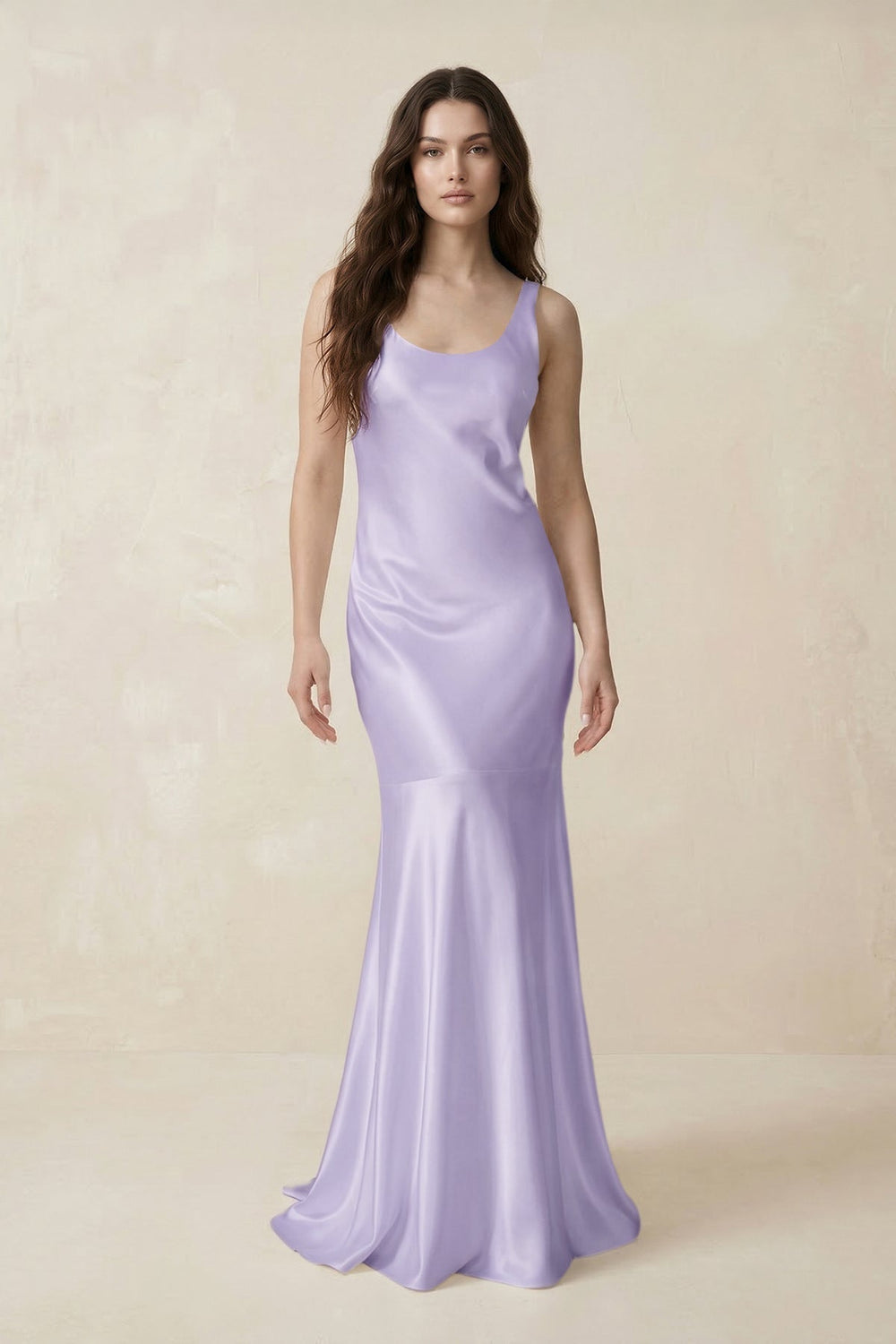 Mermaid Scoop Neck Satin Bridesmaid Dress with Bow in Lavender - KISS BRIDAL Bridesmaid Dresses