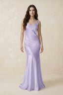 Mermaid Scoop Neck Satin Bridesmaid Dress with Bow in Lavender - KISS BRIDAL Bridesmaid Dresses