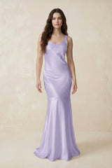 Mermaid Scoop Neck Satin Bridesmaid Dress with Bow in Lavender - KISS BRIDAL Bridesmaid Dresses