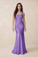 Mermaid Scoop Neck Satin Bridesmaid Dress with Bow in Lilac - KISS BRIDAL Bridesmaid Dresses