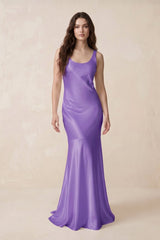 Mermaid Scoop Neck Satin Bridesmaid Dress with Bow in Lilac - KISS BRIDAL Bridesmaid Dresses