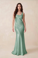 Mermaid Scoop Neck Satin Bridesmaid Dress with Bow in Mint Green - KISS BRIDAL Bridesmaid Dresses