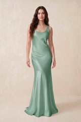 Mermaid Scoop Neck Satin Bridesmaid Dress with Bow in Mint Green - KISS BRIDAL Bridesmaid Dresses