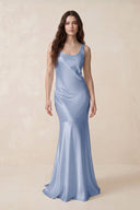 Mermaid Scoop Neck Satin Bridesmaid Dress with Bow in Mist - KISS BRIDAL Bridesmaid Dresses