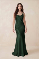 Mermaid Scoop Neck Satin Bridesmaid Dress with Bow in Moss - KISS BRIDAL Bridesmaid Dresses