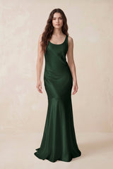 Mermaid Scoop Neck Satin Bridesmaid Dress with Bow in Moss - KISS BRIDAL Bridesmaid Dresses