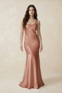 Mermaid Scoop Neck Satin Bridesmaid Dress with Bow in Rosette - KISS BRIDAL Bridesmaid Dresses