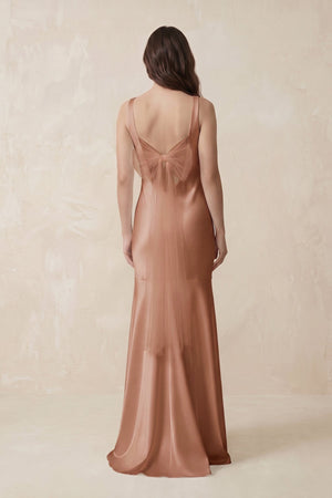 Mermaid Scoop Neck Satin Bridesmaid Dress with Bow in Rosette - KISS BRIDAL Bridesmaid Dresses