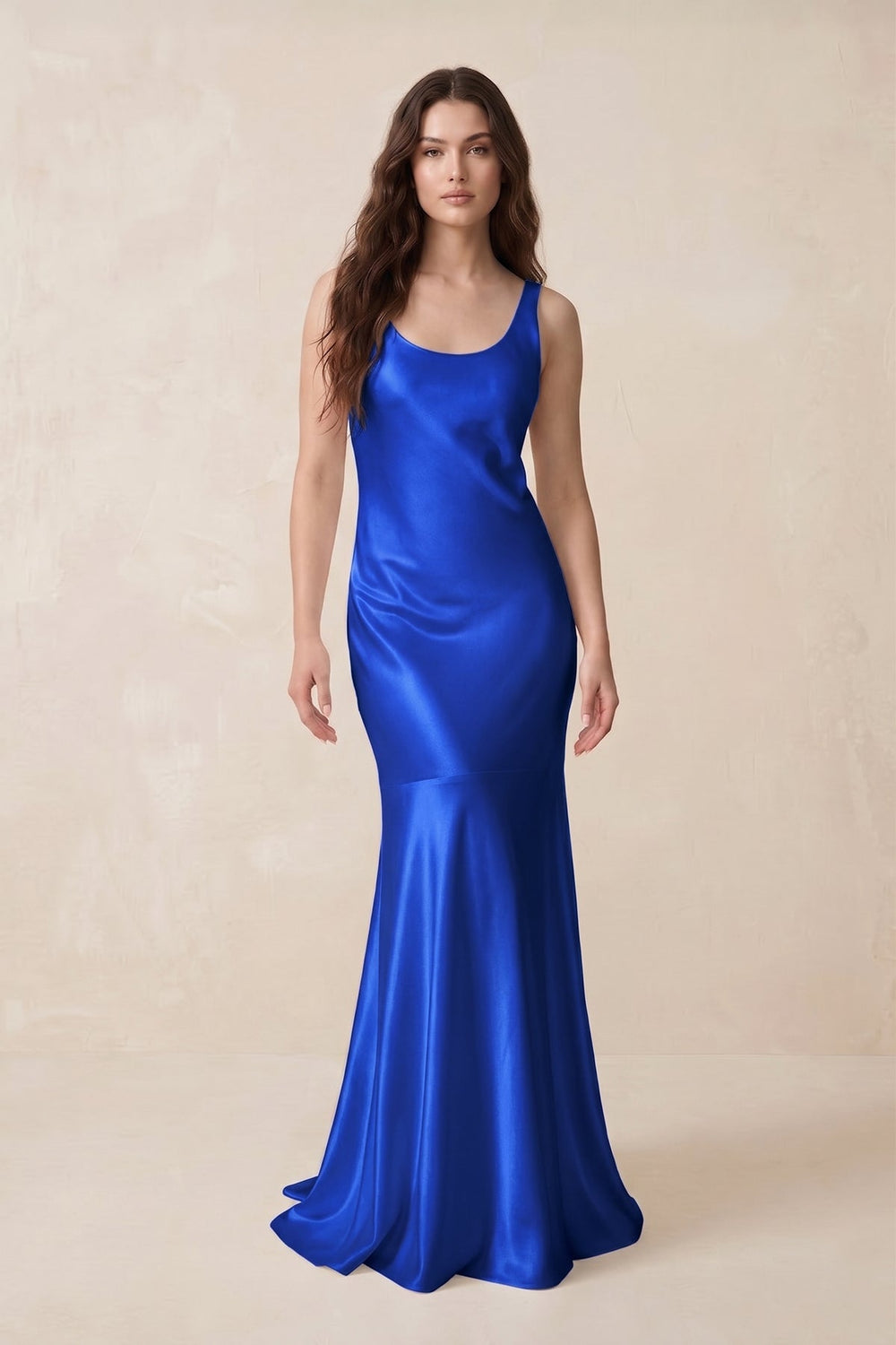 Mermaid Scoop Neck Satin Bridesmaid Dress with Bow in Royal Blue - KISS BRIDAL Bridesmaid Dresses
