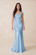 Mermaid Scoop Neck Satin Bridesmaid Dress with Bow in Sky Blue - KISS BRIDAL Bridesmaid Dresses