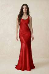 Mermaid Scoop Neck Satin Bridesmaid Dress with Bow in Spice - KISS BRIDAL Bridesmaid Dresses