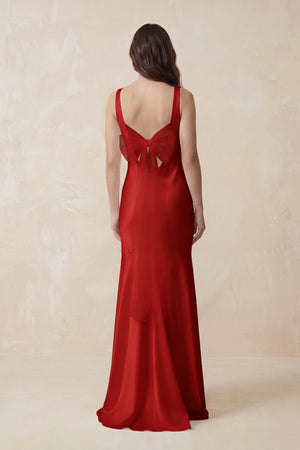 Mermaid Scoop Neck Satin Bridesmaid Dress with Bow in Spice - KISS BRIDAL Bridesmaid Dresses