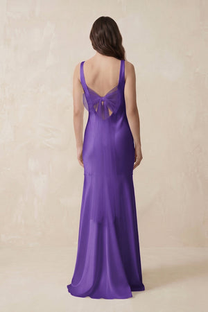Mermaid Scoop Neck Satin Bridesmaid Dress with Bow in Tahiti - KISS BRIDAL Bridesmaid Dresses