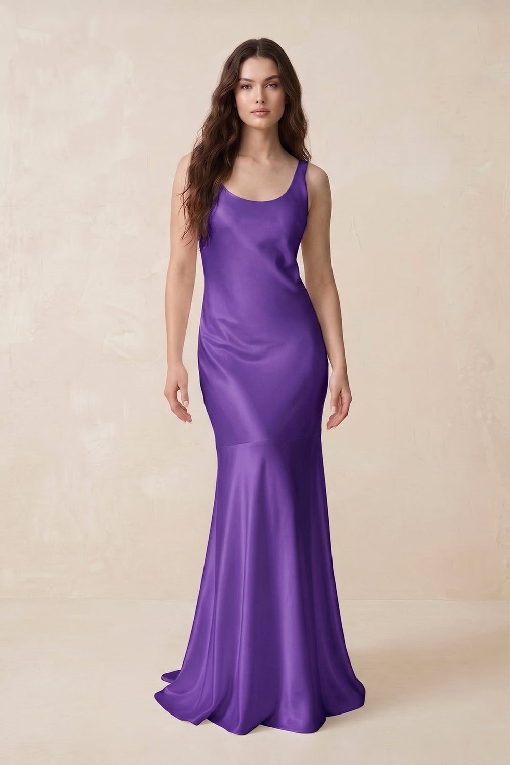 Mermaid Scoop Neck Satin Bridesmaid Dress with Bow in Tahiti - KISS BRIDAL Bridesmaid Dresses