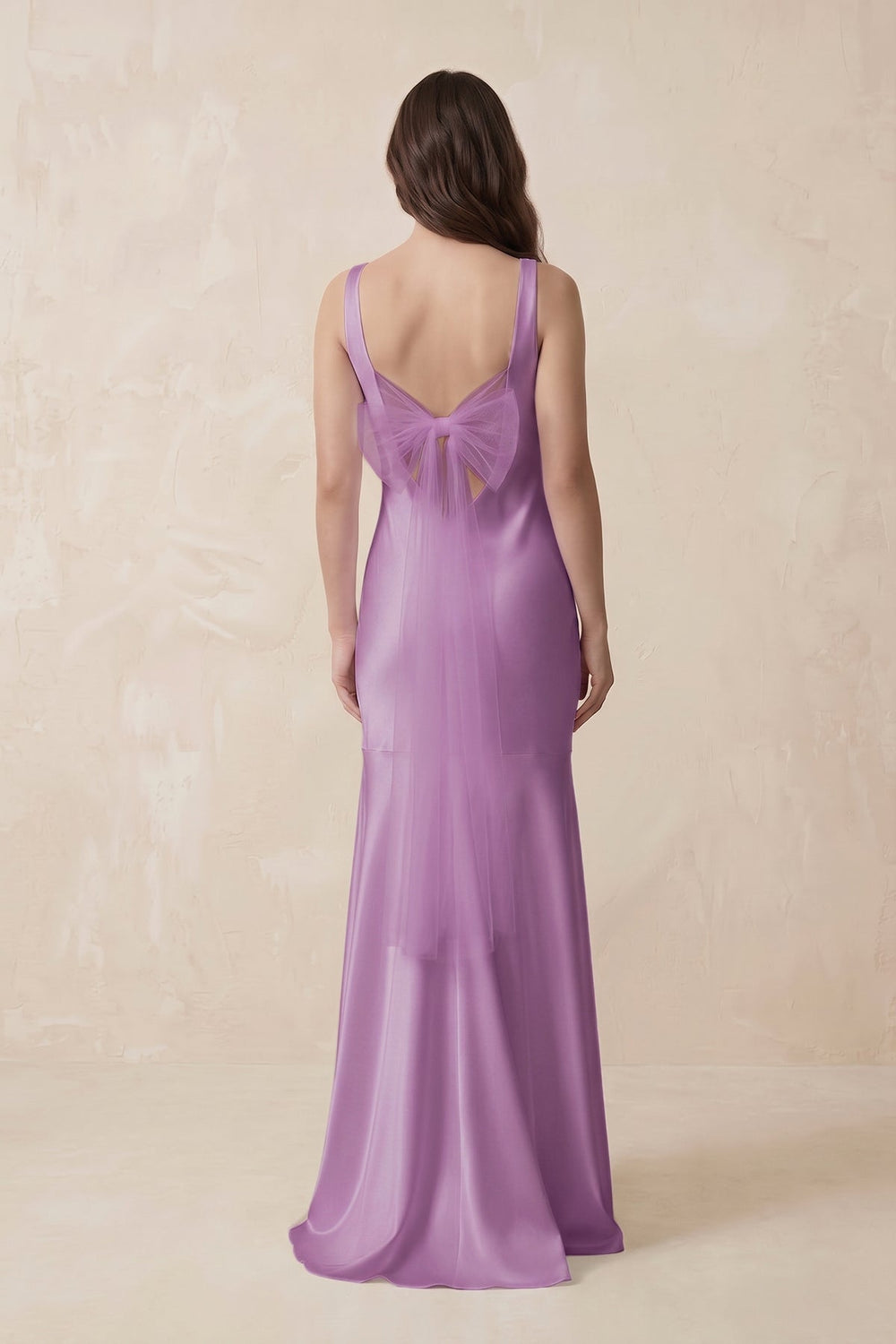 Mermaid Scoop Neck Satin Bridesmaid Dress with Bow in Vintage Mauve - KISS BRIDAL Bridesmaid Dresses