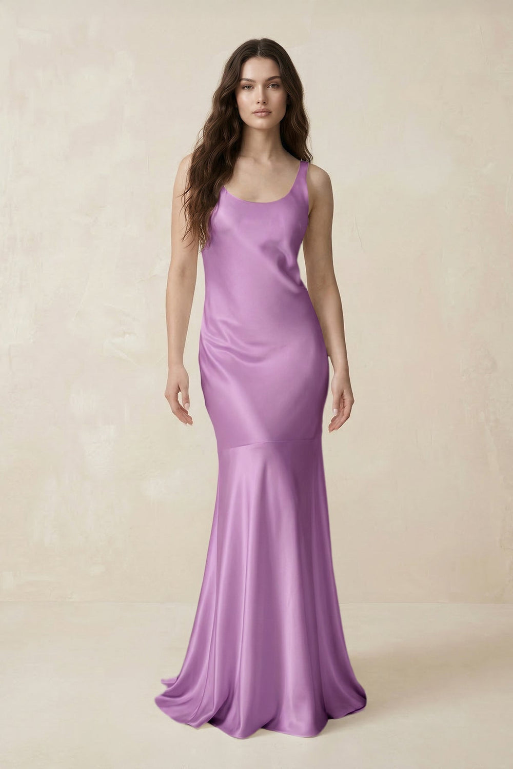 Mermaid Scoop Neck Satin Bridesmaid Dress with Bow in Vintage Mauve - KISS BRIDAL Bridesmaid Dresses