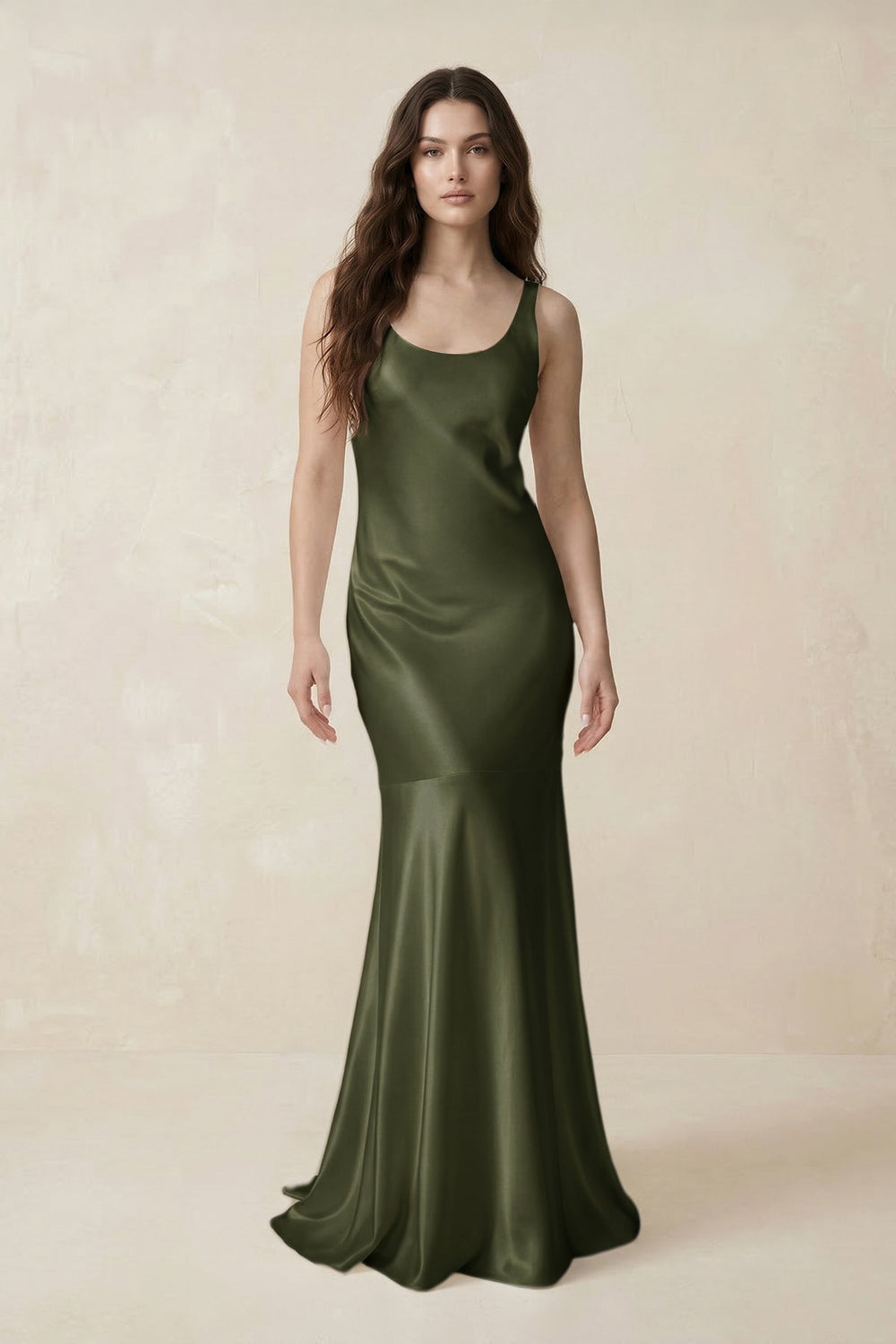 Mermaid Scoop Neck Satin Bridesmaid Dress with Bow in Willow Green - KISS BRIDAL Bridesmaid Dresses