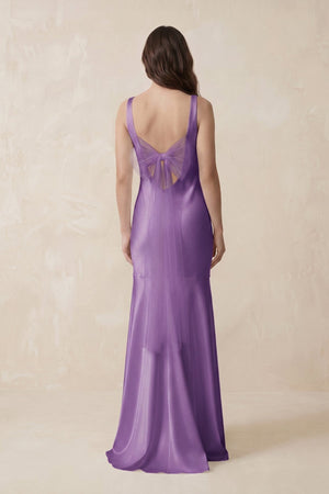 Mermaid Scoop Neck Satin Bridesmaid Dress with Bow in Wisteria - KISS BRIDAL Bridesmaid Dresses