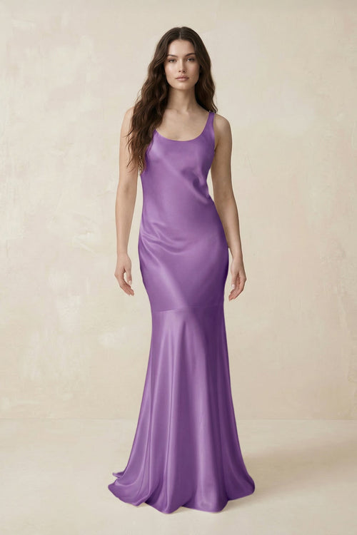 Mermaid Scoop Neck Satin Bridesmaid Dress with Bow in Wisteria - KISS BRIDAL Bridesmaid Dresses